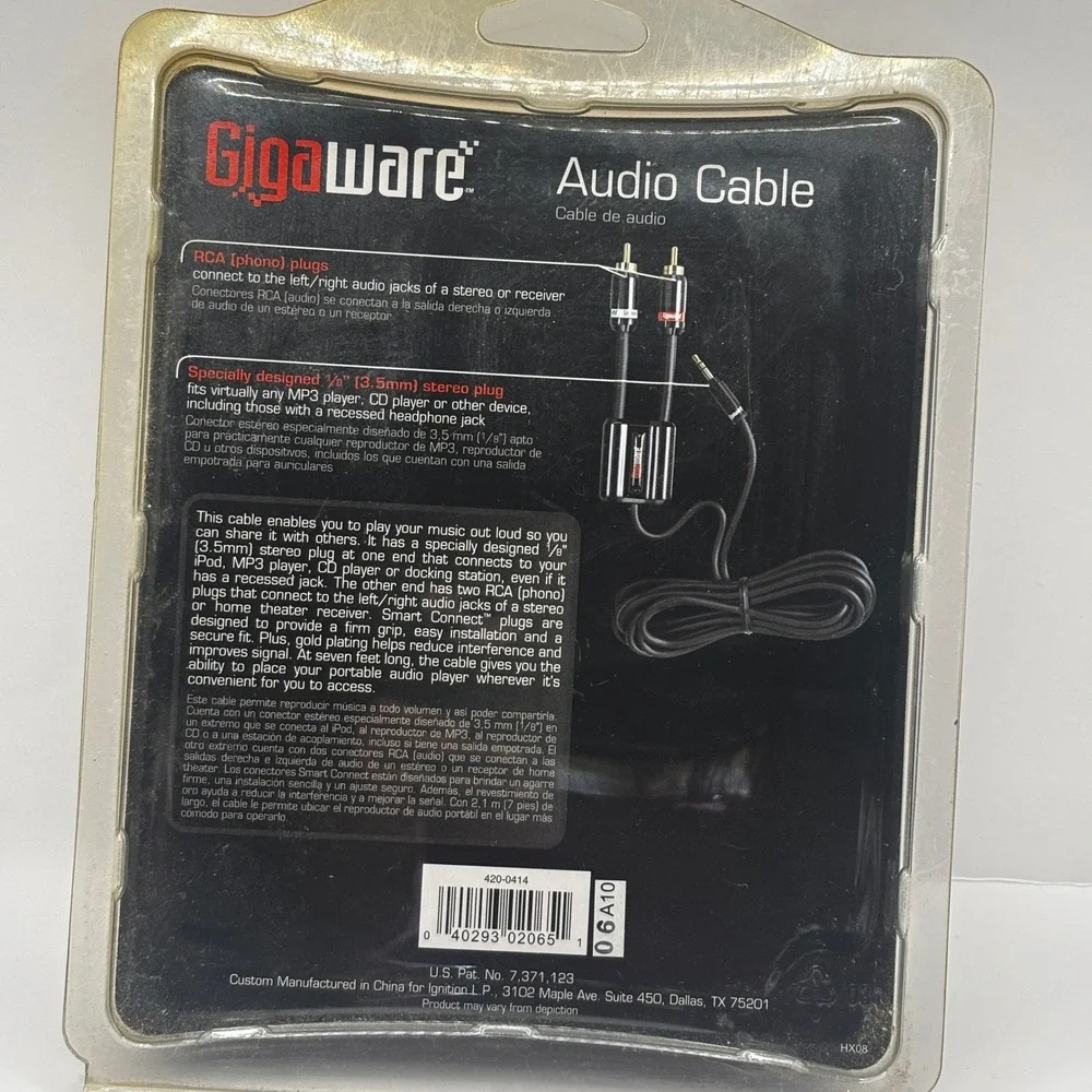 Gigaware Audio Cable 7ft Black  420-0414 3.5mm 1/8 to Dual RCA Phono Gold Plated